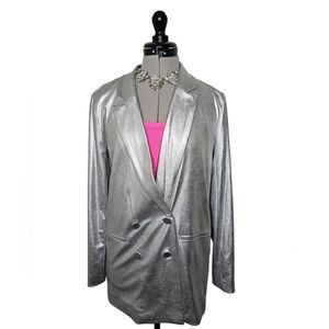 Silver Metallic Jennifer Lopez Statement Blazer w/Buttons (Size: XS)